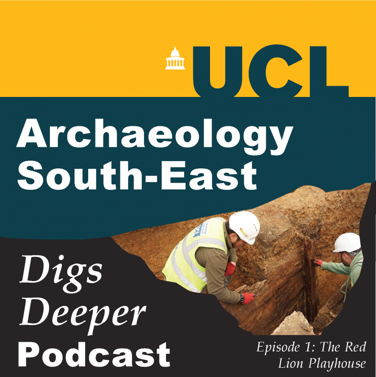 Episode 1 logo, inset of excavation of timber structure.