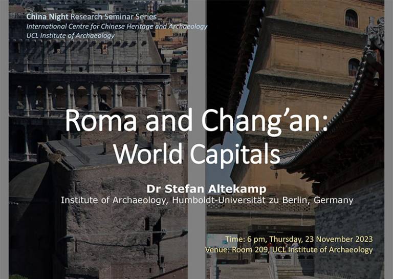 Seminar poster with images of ancient Roman buildings (left) and Chinese buildings (right)