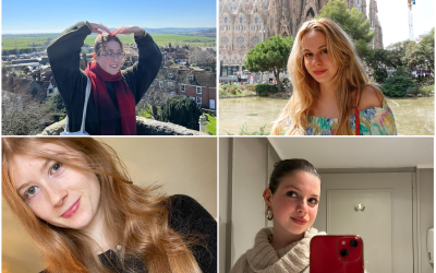 a collage of four young women