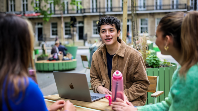 Students outside talking