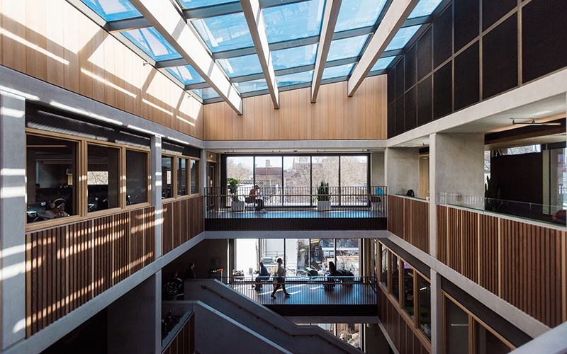 Inside the UCL Student centre, an example of sustainable building design