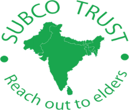 Green image of map of India with the words Subco Trust: Reach out to elders 