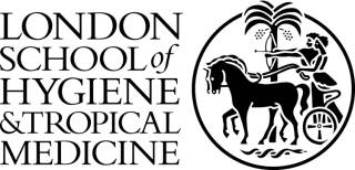 Text reading "London School of Hygiene and Tropical Medicine" next to an illustration of two people on a charriot being pulled by horses. One person is bearing a bow. They are in front of a palm tree.