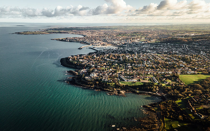 View of coastal rural community in Northern Ireland