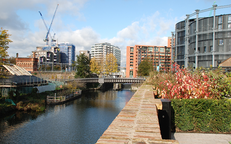 View along the Regent's Canal in London, UK