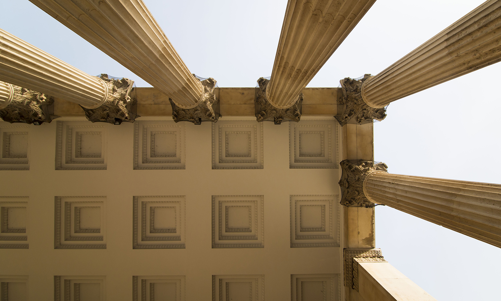 Looking up at the portico