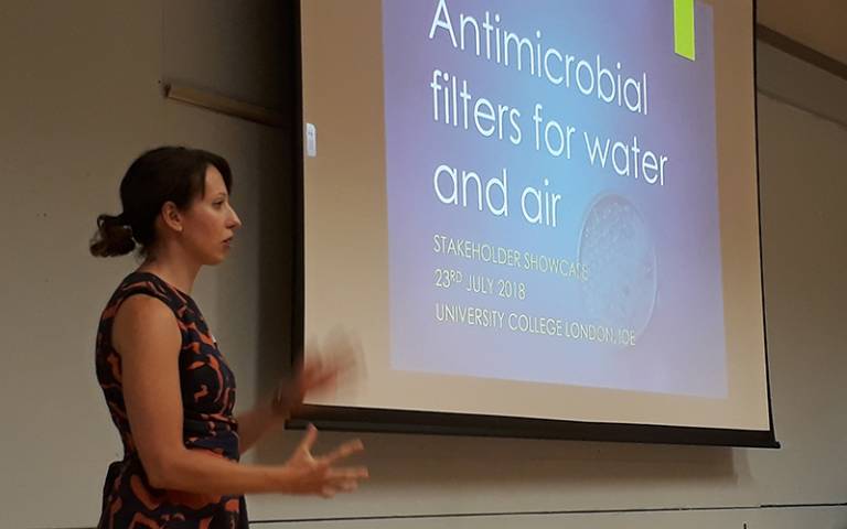 Dr Lena Ciric presenting new filter technology at UCL showcase event. Photo ©: UCL Tony Fawcett