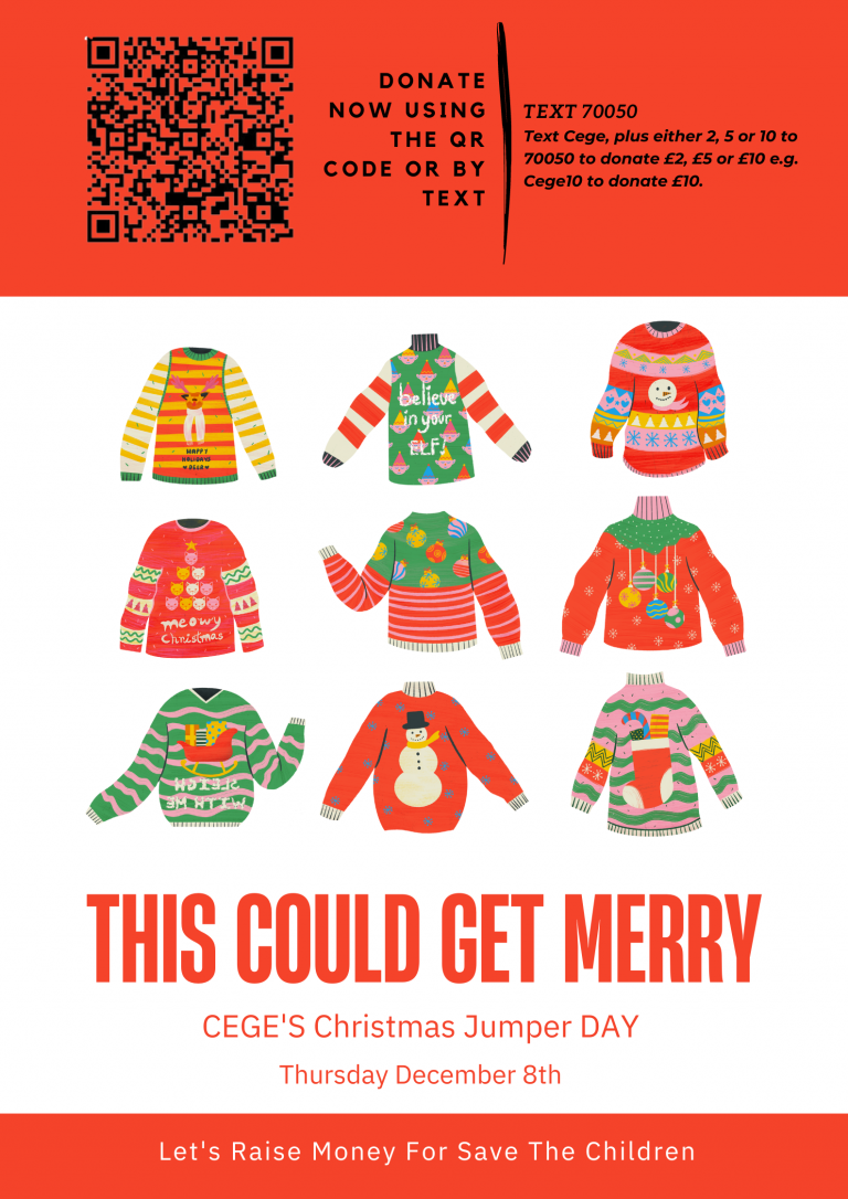 A poster about the christmas jumper day at CEGE 