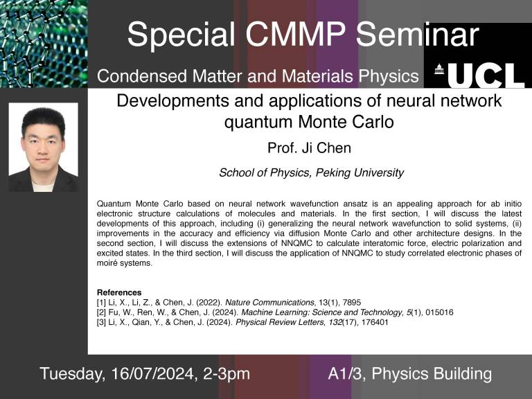Poster for CMMP Special Seminar by Prof Ji Chen