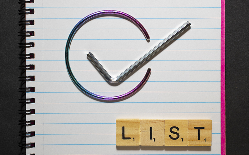 Checklist - Tick with Scrabble letters spelling List