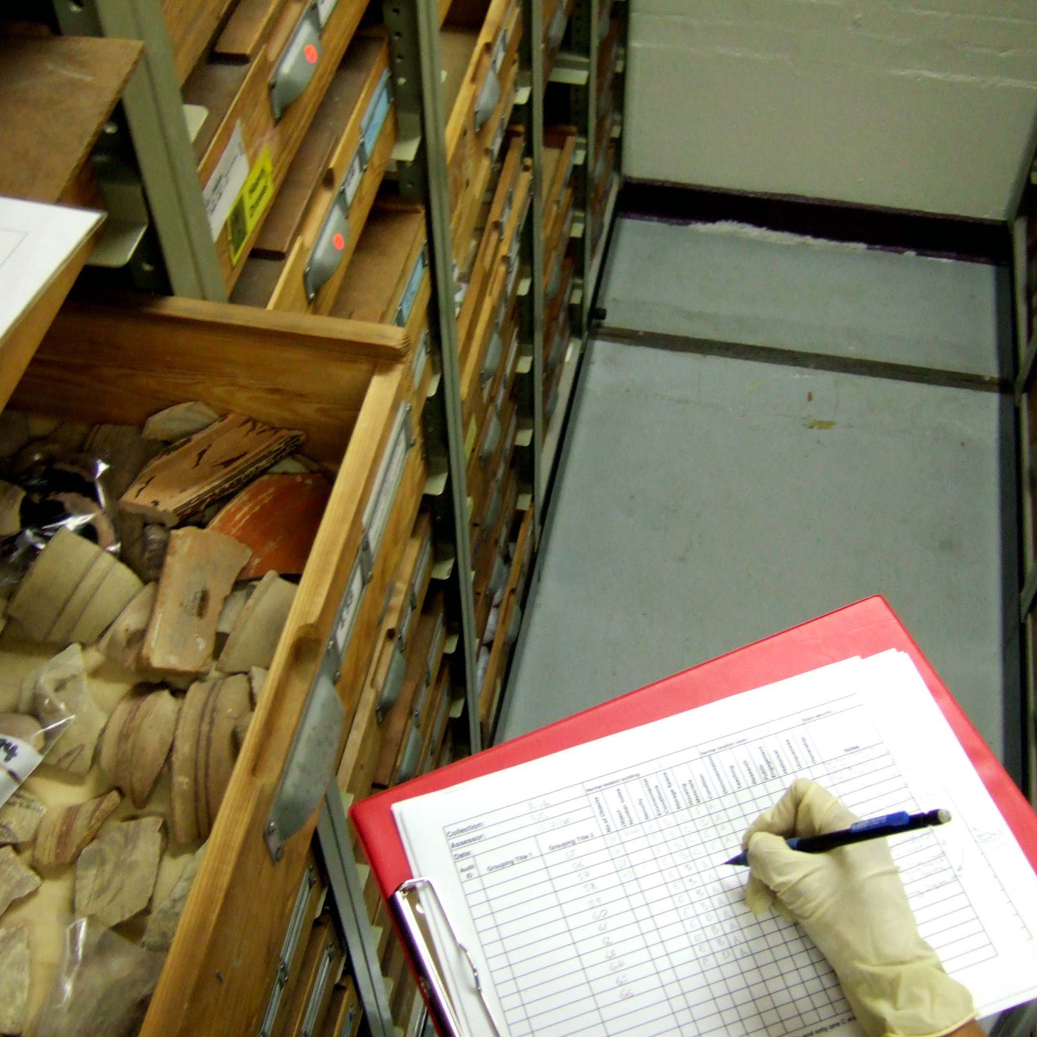 image of someone recording data about a collection
