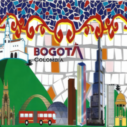 哥伦比亚波哥大一些重要地标性建筑的彩色风格化图像