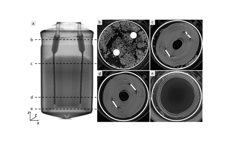 X-ray CT images of an 25 F EDLC supercapacitor overheated