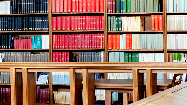 Shelves of Books in the UCL main Library in the UCL Wilkins building