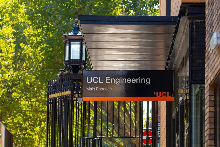 Close up shot of UCL Engineering welcome sign