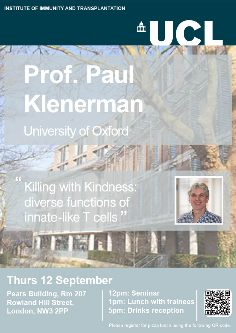 Poster for Seminar hosting external speaker Prof Paul Klenerman