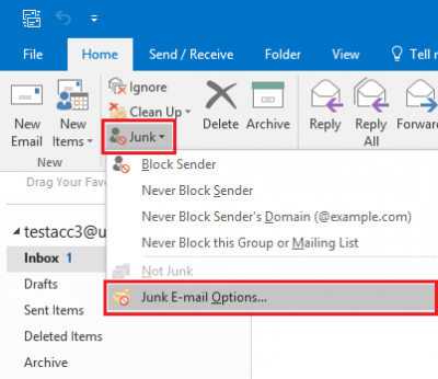 why is spam not going to junk folder in outlook 2016
