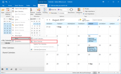Share your calendar in Outlook 2016 for Windows Information Services