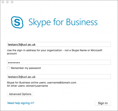 skyp for business for mac opens but not online