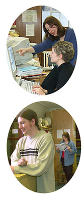 Top: Help in the RNID Library. 
Bottom: Reading in the ILO Library