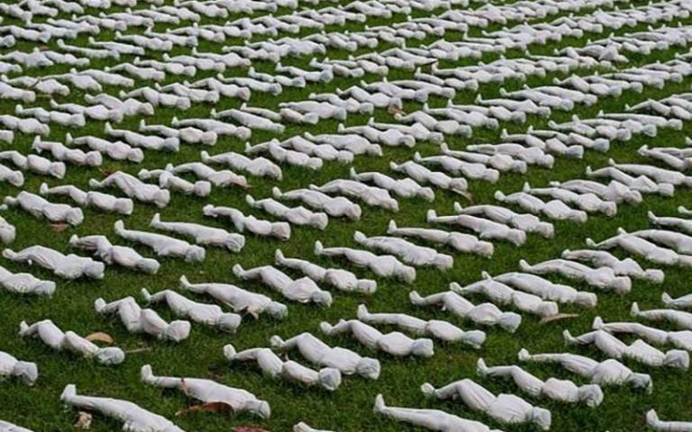 Shrouds of the Somme project, by artist Rob Heard, at Queen Elizabeth Olympic Park