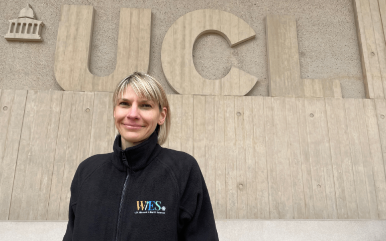 Dr Frances Cooper in front of UCL East Campus