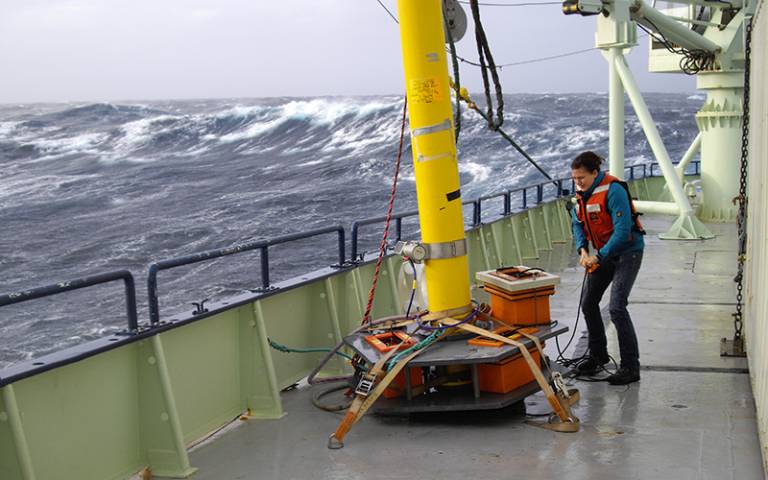 Photo of Helen Czerski on a research ship