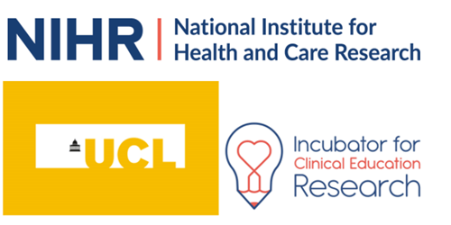Logo collage featuring UCL, NIHR and the Incubator for Clinical Education Research
