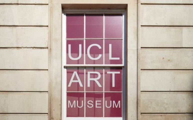 Window dressed with UCL Art Museum decoration