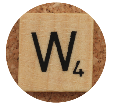 The letter W from scrabble worth 4 points