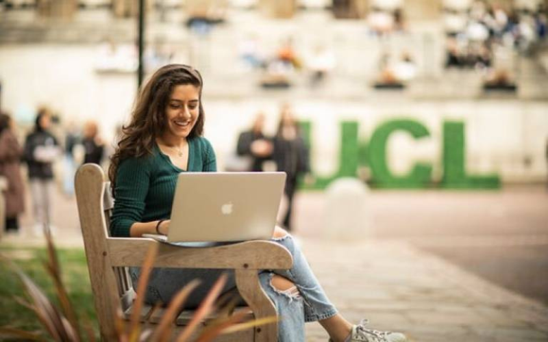 Student working in UCL Quad