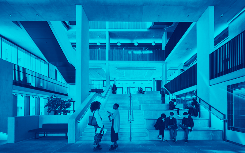 Blue image of UCL student centre.