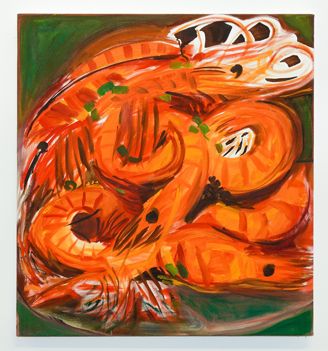 Painting of a fried prawn dish.