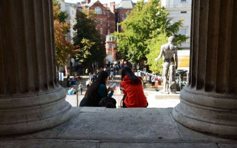 two students on Portico