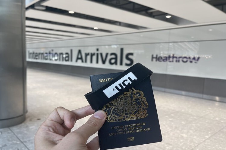 Picture of a passport in heathrow airport