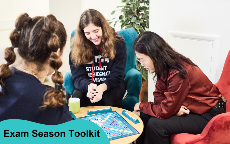 Group of students playing Scrabble