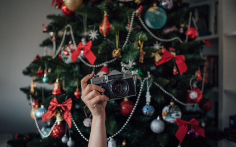 christmas tree and vintage camera