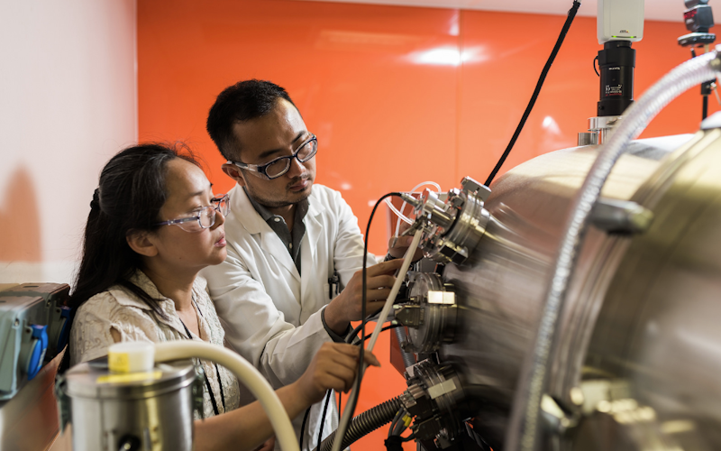 students using lab equipment