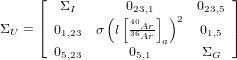      ⌊  Σ        0         0    ⌋
     |    I    ( [2403,1] )2   23,5 |
ΣU = ⌈ 01,23  σ  l 36AArr-a    01,5 ⌉
       05,23       05,1       ΣG
